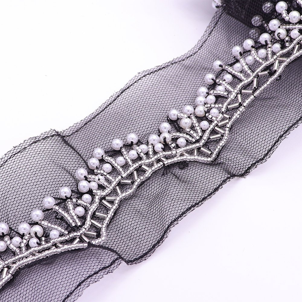 Custom High Quality Fashionable Plastic Bridal Pearl Ribbon Lace Trim Tubes Beaded Lace Trims