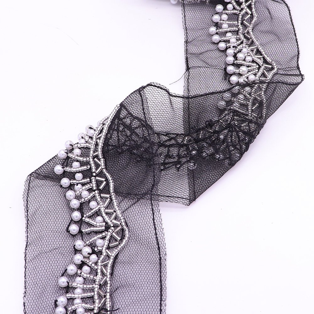 Custom High Quality Fashionable Plastic Bridal Pearl Ribbon Lace Trim Tubes Beaded Lace Trims