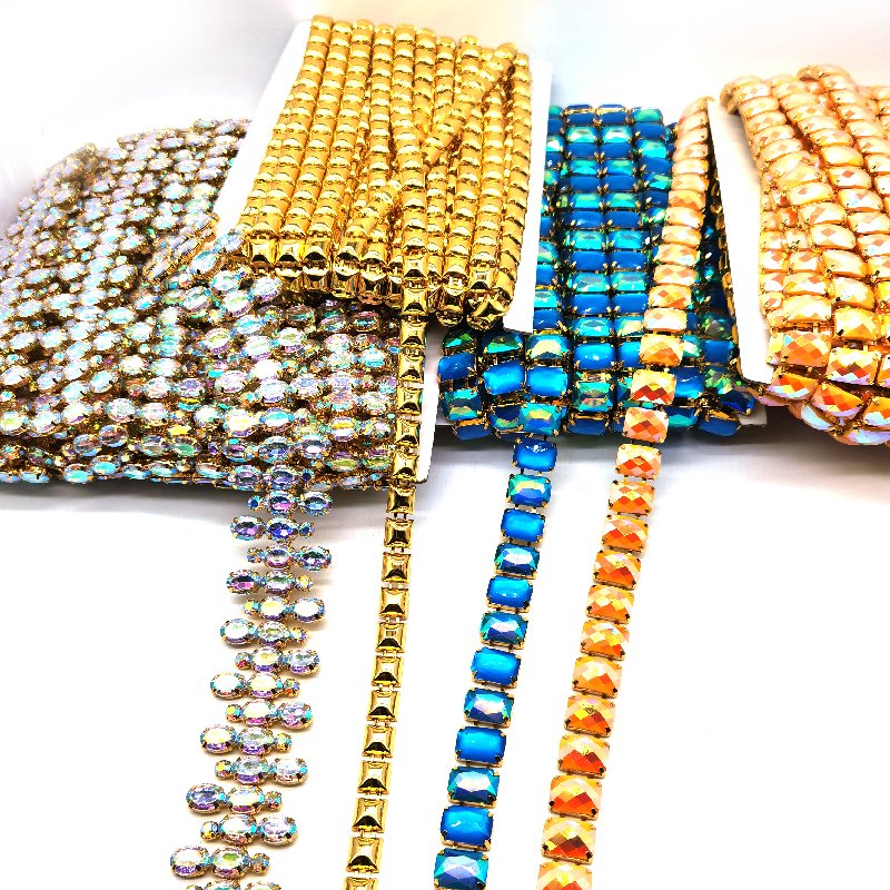 Wholesale Bulk Cheap Price Style Embellishments Sew-on Crystal Chain Rhinestone Trims for Carnival Shoes Garments Crafts