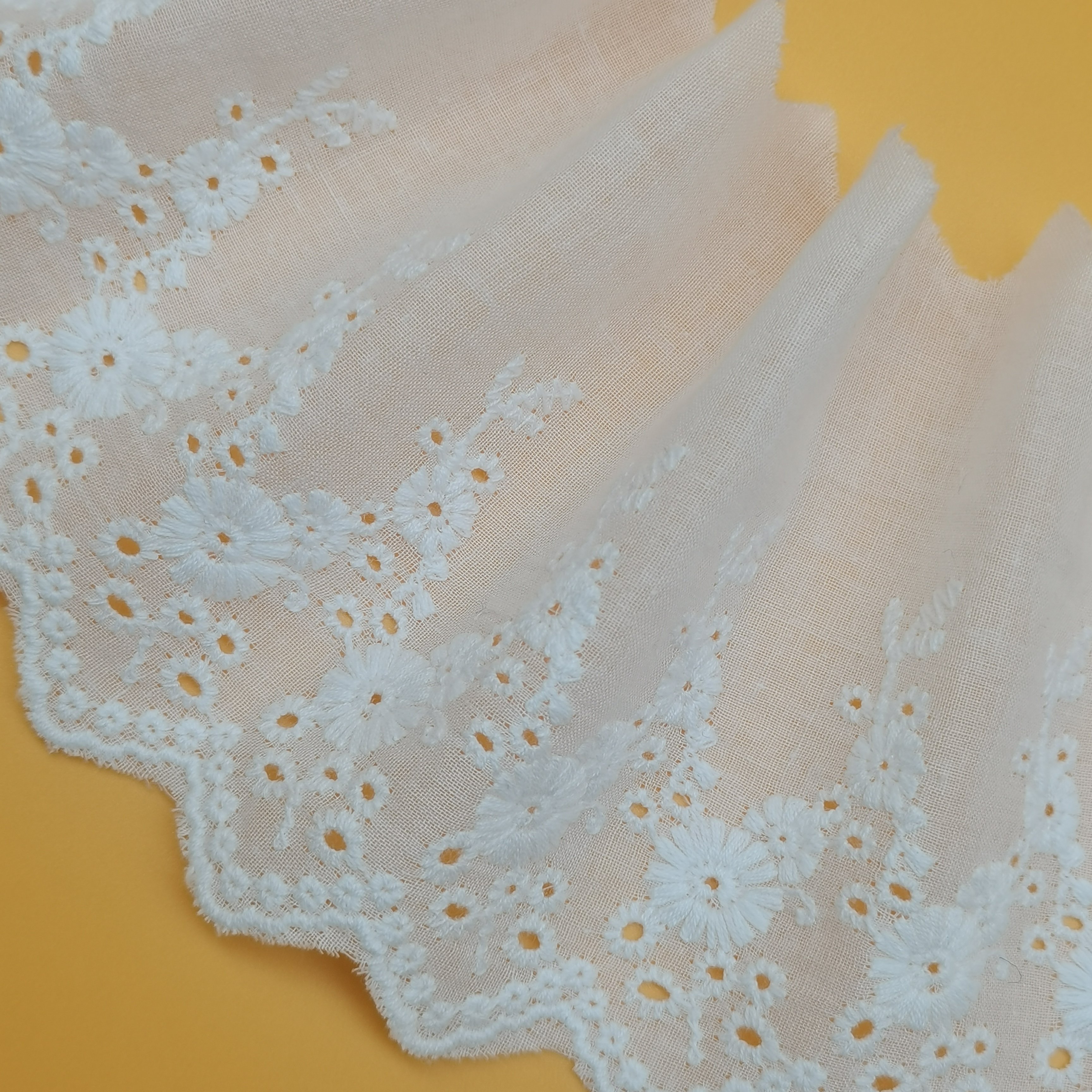 Ivory Lace Fabric Luxury Lace Trim Crocheted Cotton Lace Ribbon With White Color In Stock