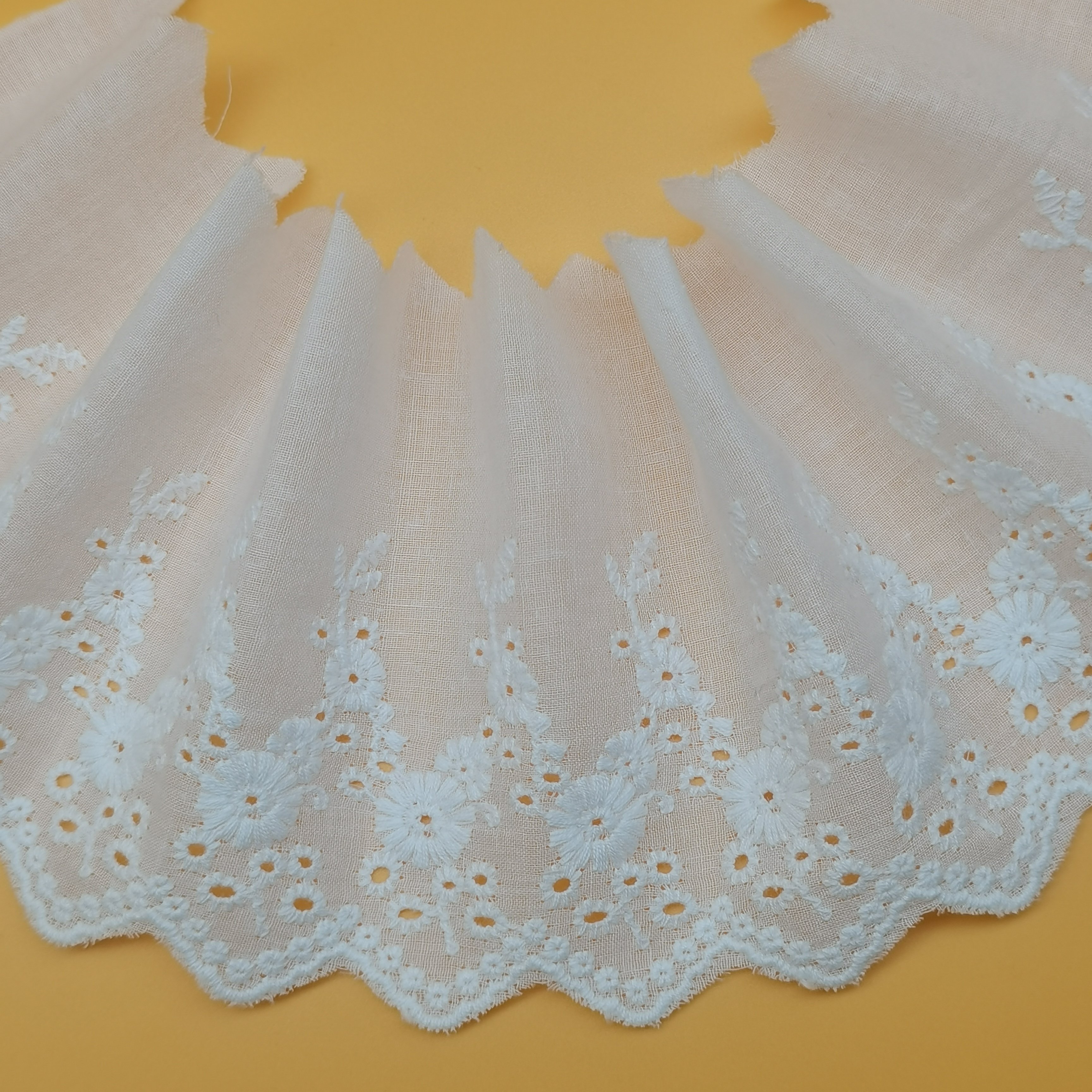 Ivory Lace Fabric Luxury Lace Trim Crocheted Cotton Lace Ribbon With White Color In Stock