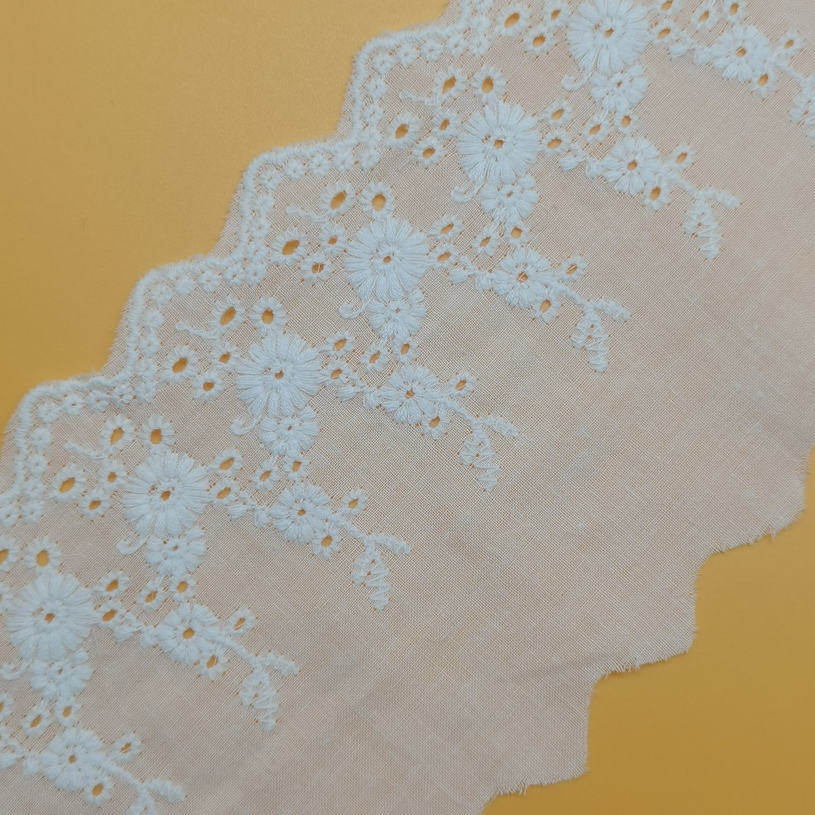 Ivory Lace Fabric Luxury Lace Trim Crocheted Cotton Lace Ribbon With White Color In Stock