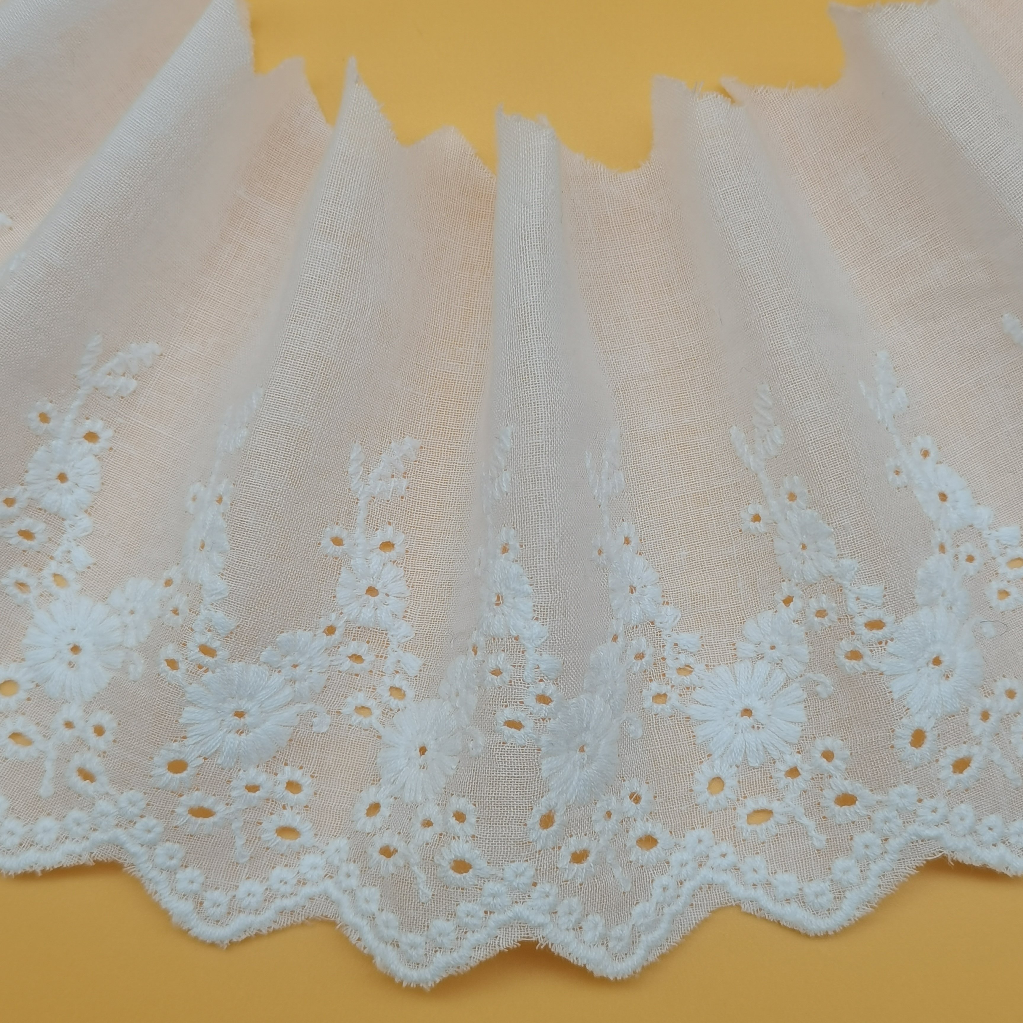 Ivory Lace Fabric Luxury Lace Trim Crocheted Cotton Lace Ribbon With White Color In Stock