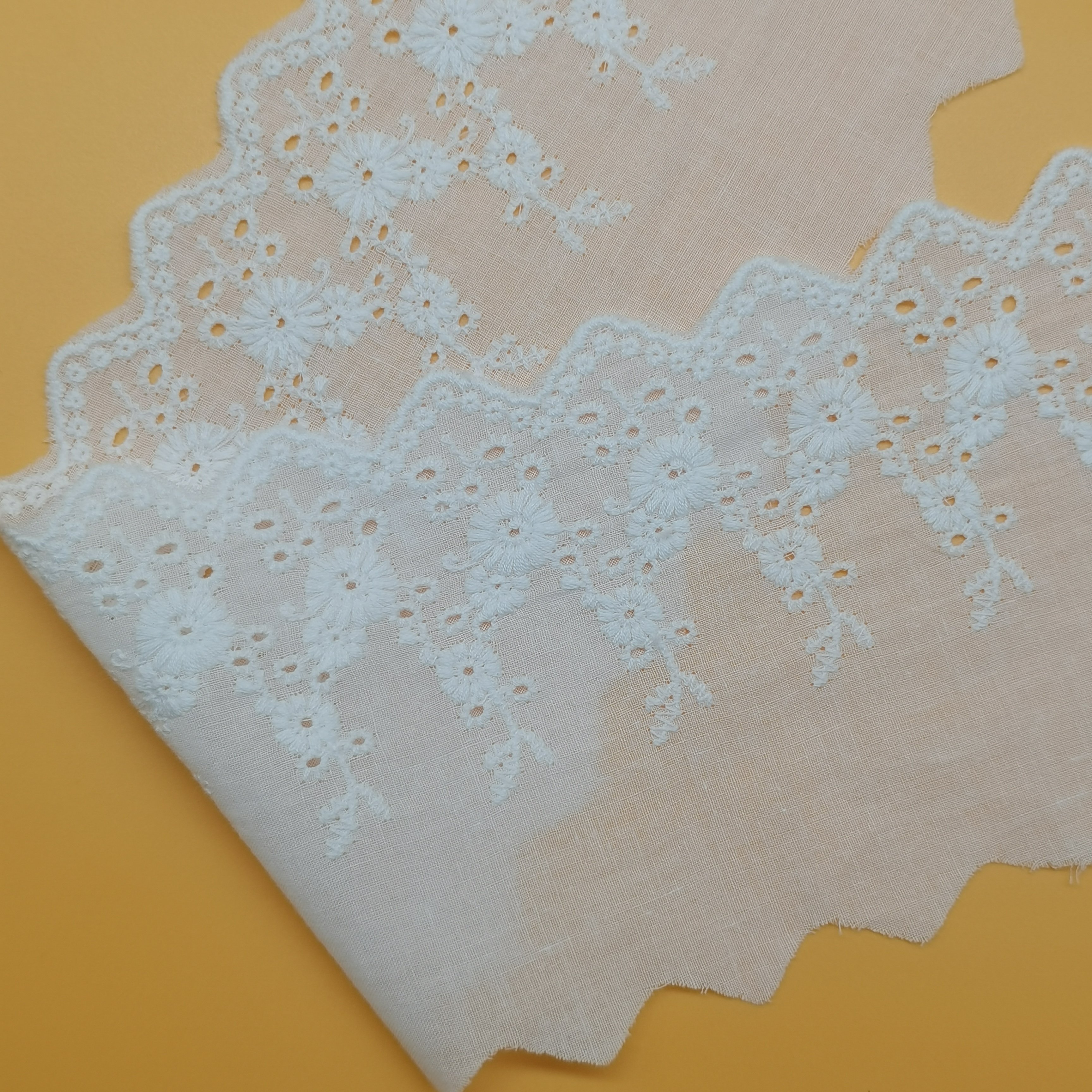 Ivory Lace Fabric Luxury Lace Trim Crocheted Cotton Lace Ribbon With White Color In Stock