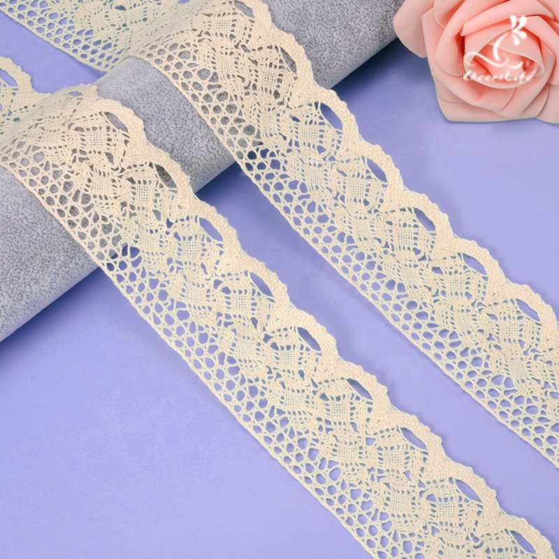 2023 New Crocheted Beige / White /Black Cotton Lace Crochet Ribbon Lace Trim For Baby And Kid Clothes