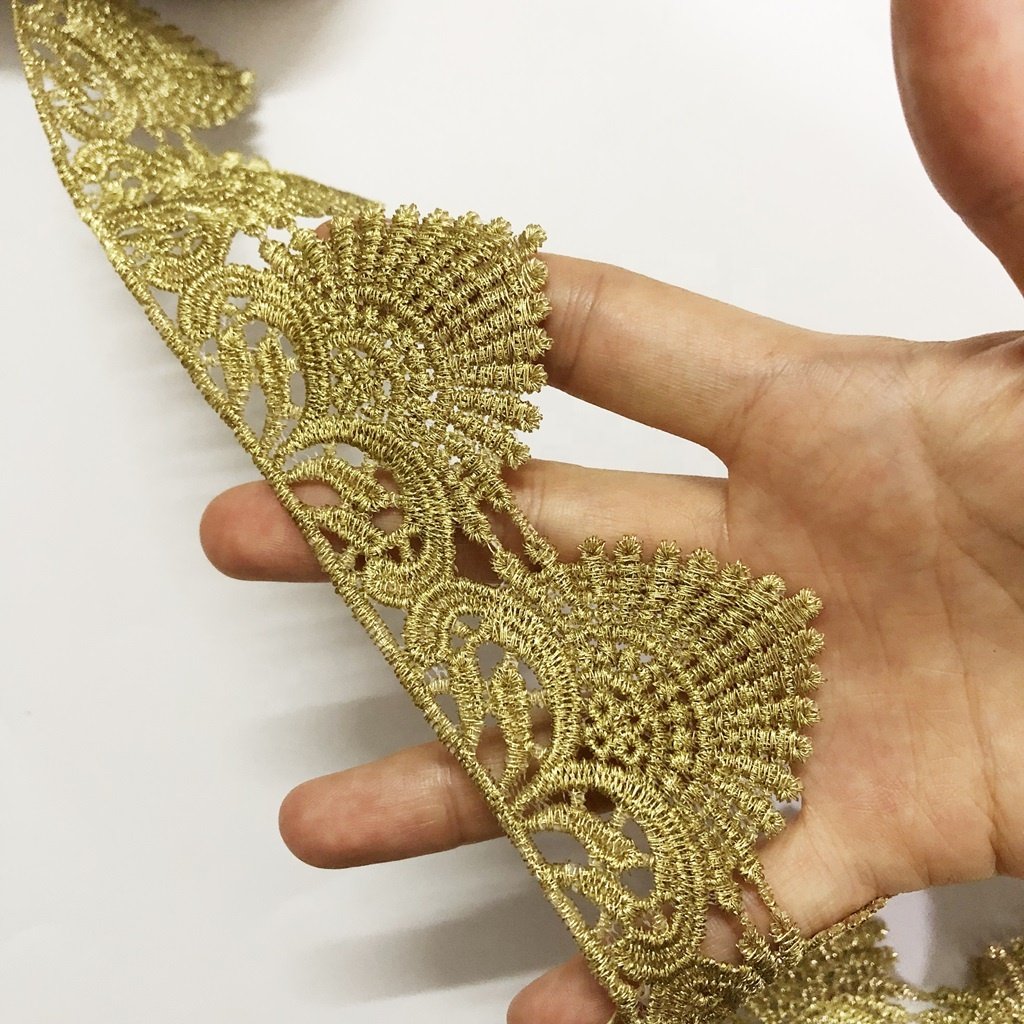 5CM Luxury gold embroidered border guipure lace fabric trim LT2654B