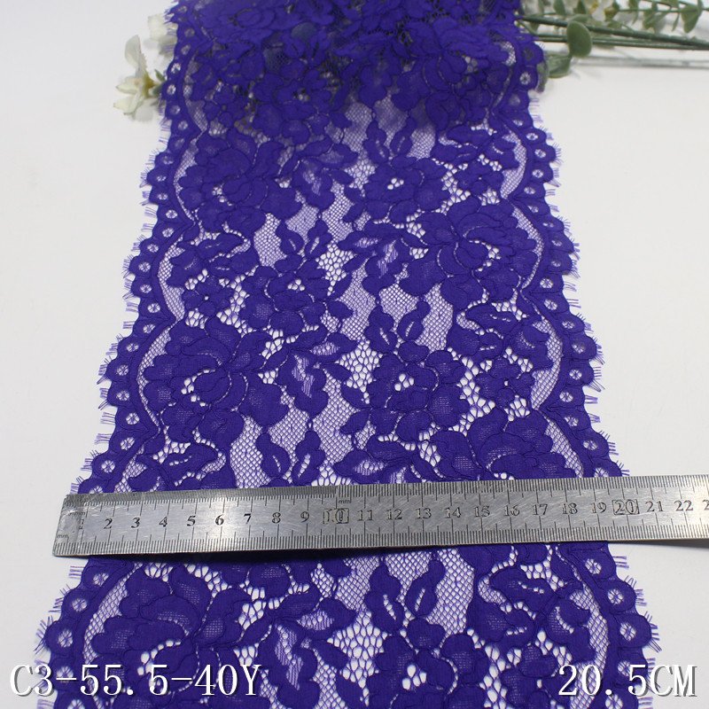 Inelastic purple Nylon Mesh Fancy flower Eyelash Lace 20cm French Chantilly Lace Trim Fabric For Women Dress
