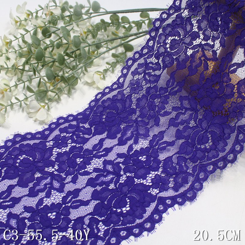Inelastic purple Nylon Mesh Fancy flower Eyelash Lace 20cm French Chantilly Lace Trim Fabric For Women Dress