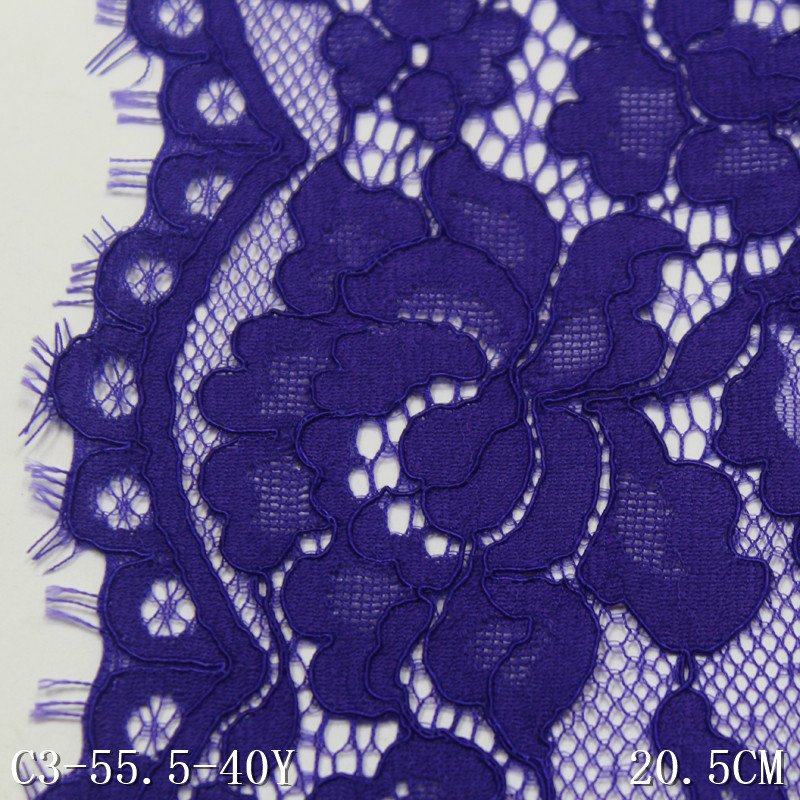 Inelastic purple Nylon Mesh Fancy flower Eyelash Lace 20cm French Chantilly Lace Trim Fabric For Women Dress