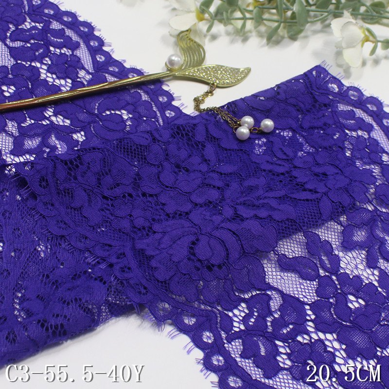 Inelastic purple Nylon Mesh Fancy flower Eyelash Lace 20cm French Chantilly Lace Trim Fabric For Women Dress