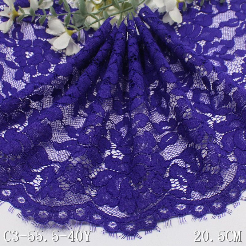 Inelastic purple Nylon Mesh Fancy flower Eyelash Lace 20cm French Chantilly Lace Trim Fabric For Women Dress