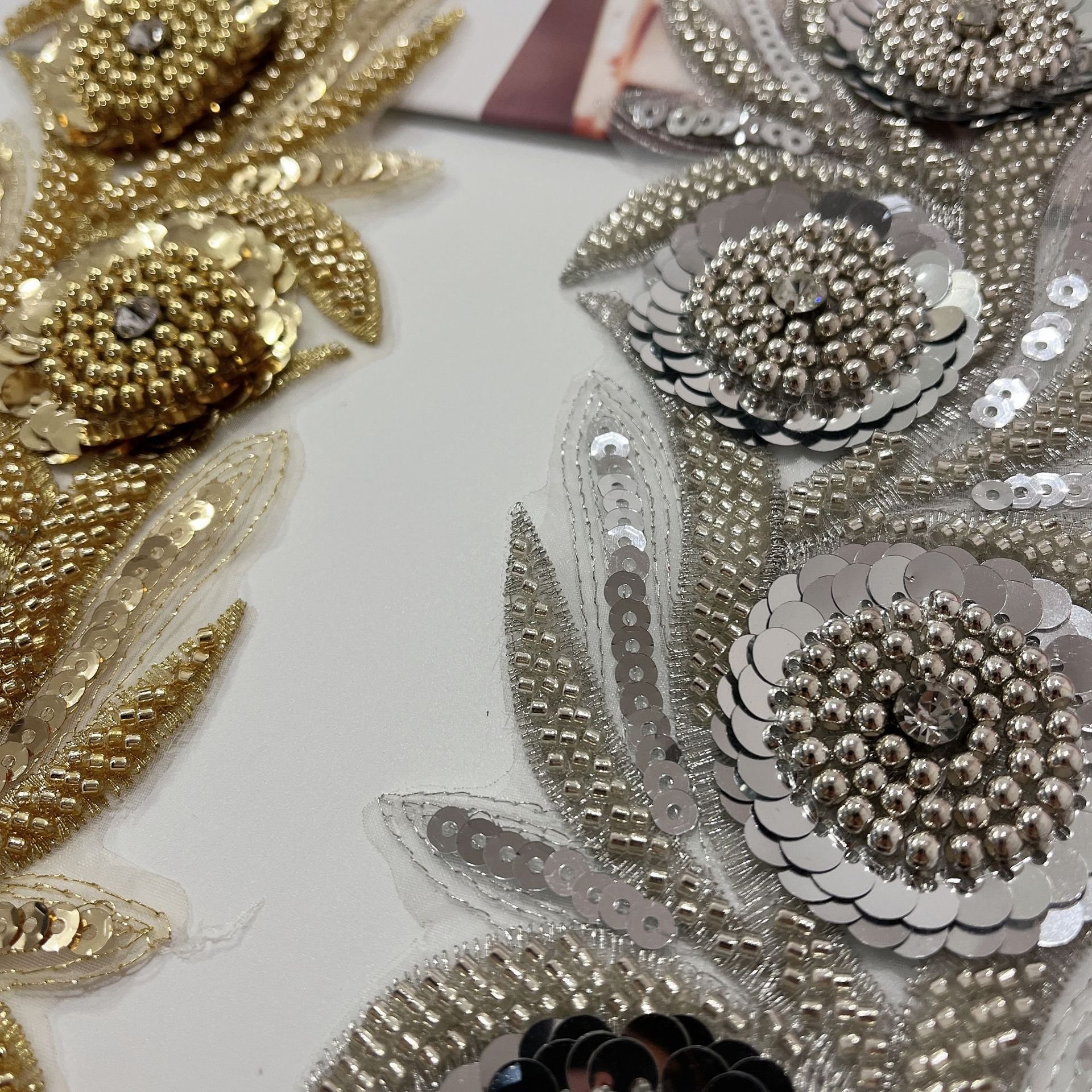 Applique lace gold Exquisite Rose Gold Floral rhinestone sequin seed bead lace Rose pattern Beaded Lace Trim for Bridal dress