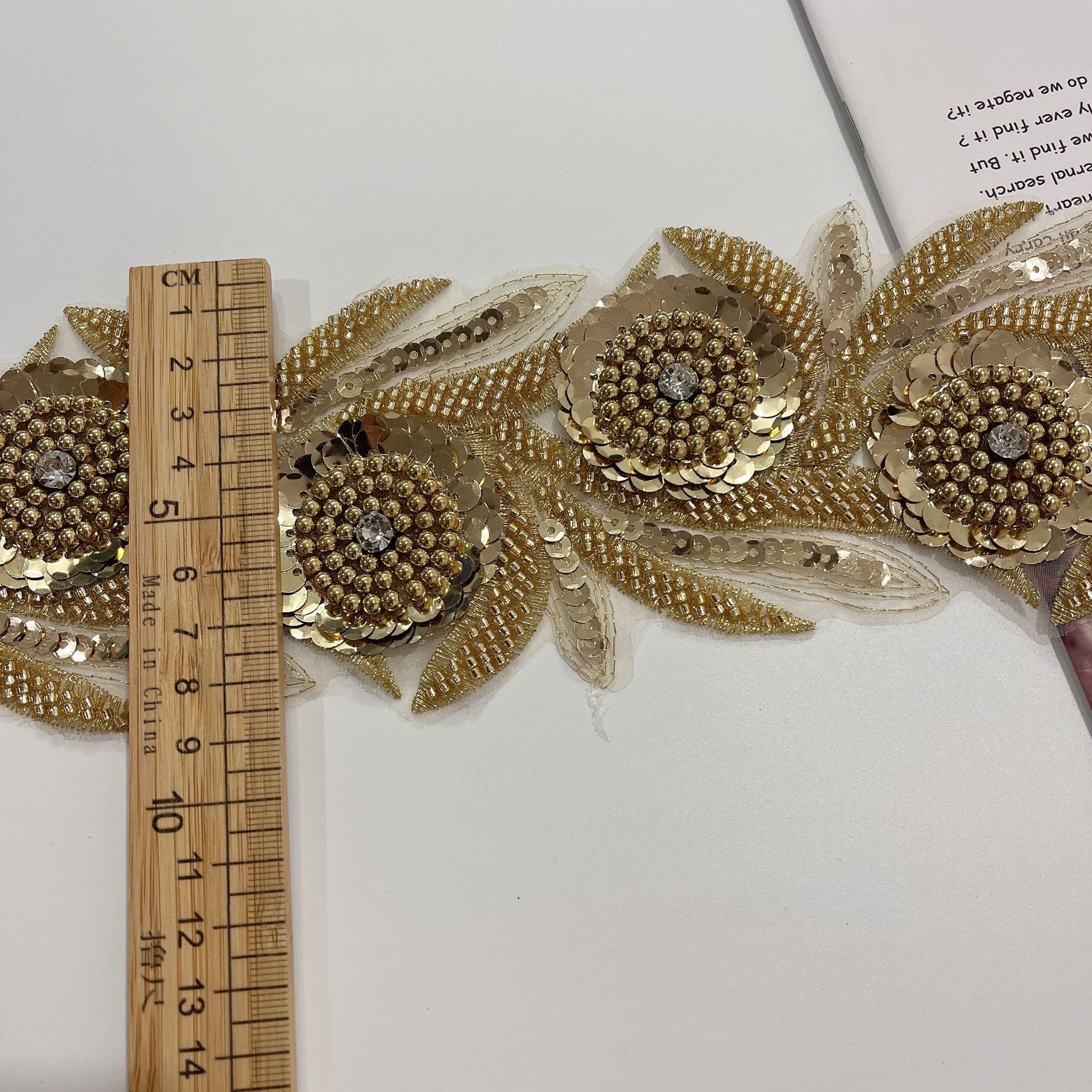 Applique lace gold Exquisite Rose Gold Floral rhinestone sequin seed bead lace Rose pattern Beaded Lace Trim for Bridal dress