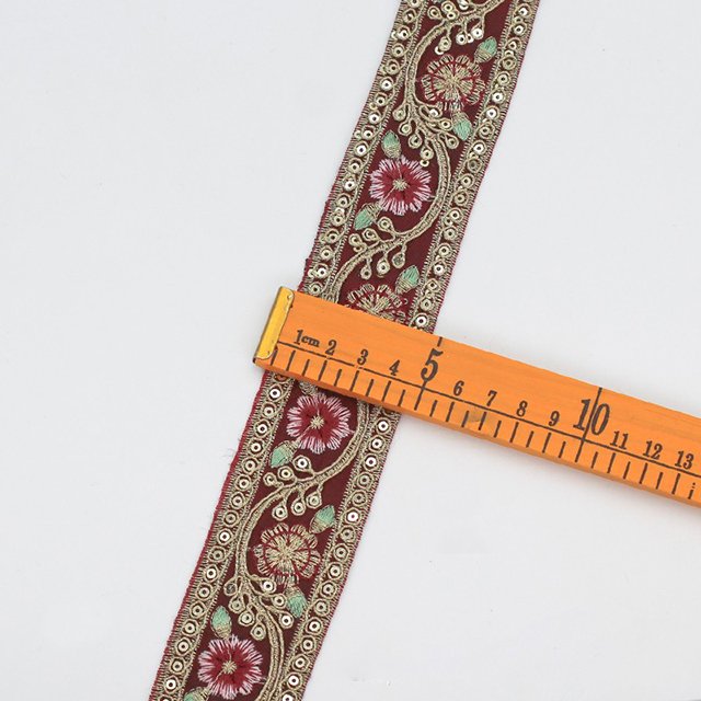 4.5Cm Ethnic Style Lace Ribbon Rhombus Sequins Bar Code Golden Corded Embroidery Lace Trim For Traditional Costume Cuff