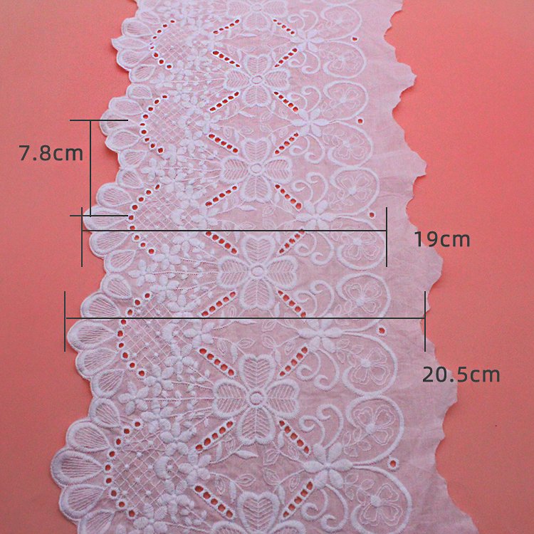 100% Cotton Gauze Dress White Lace Trim Embroidery Bilateral Pure Cotton Sustainable Material 5cm Width Clothing Textile