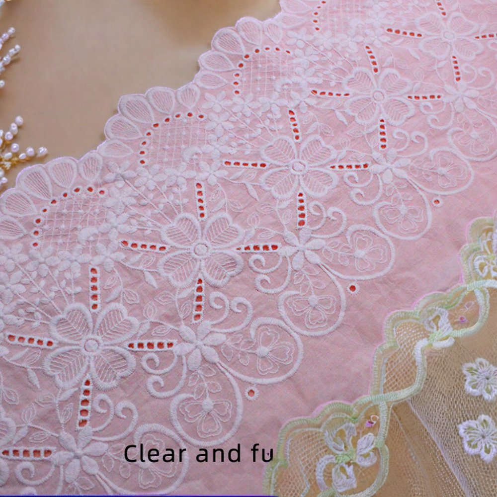 100% Cotton Gauze Dress White Lace Trim Embroidery Bilateral Pure Cotton Sustainable Material 5cm Width Clothing Textile
