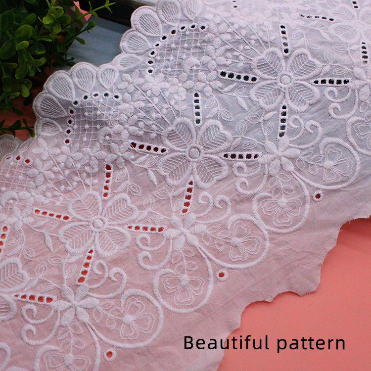 100% Cotton Gauze Dress White Lace Trim Embroidery Bilateral Pure Cotton Sustainable Material 5cm Width Clothing Textile