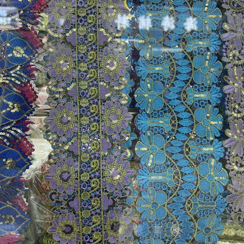 Lace manufacture polyester lace trim Embroidery sequined Lace with sequins