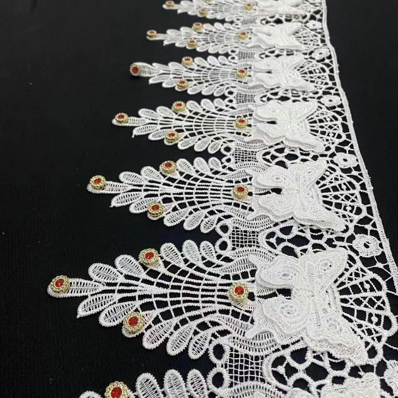 Lace manufacture polyester lace trim Embroidery sequined Lace with sequins