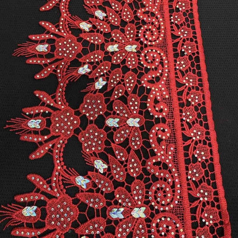 Lace manufacture polyester lace trim Embroidery sequined Lace with sequins