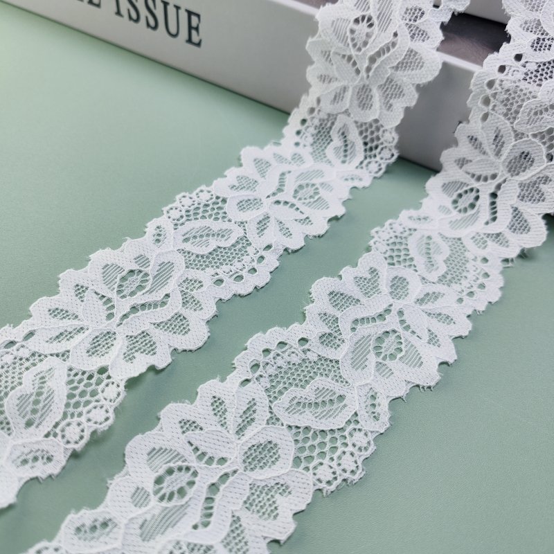 Wholesale Decorative Elastic Band Edging Stretch Trim Wide Knitted Nylon Lace Edge