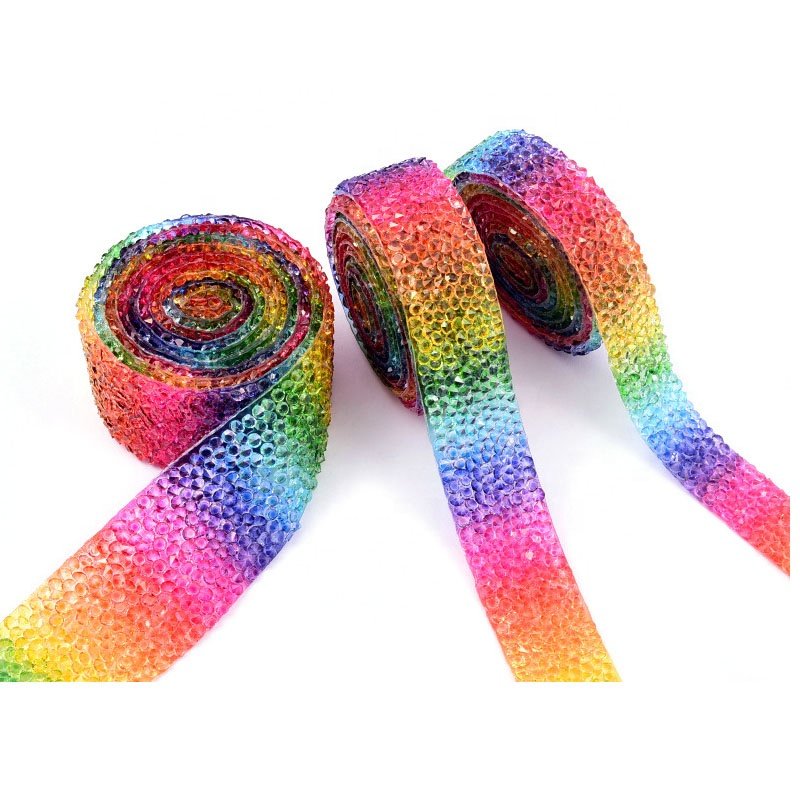 Colorful Multi Size Crystal Resin Hot Fix Rhinestone Chain Trim Applicator Ribbon Iron On Rhinestones For Dresses