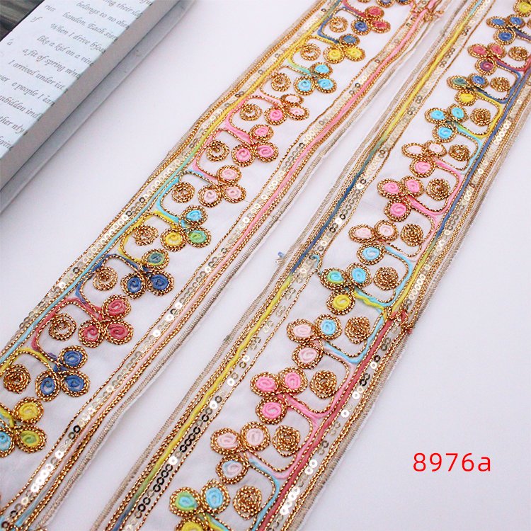 Customized mesh lace retro embroidery decoration lace polyester embroidery lace trim