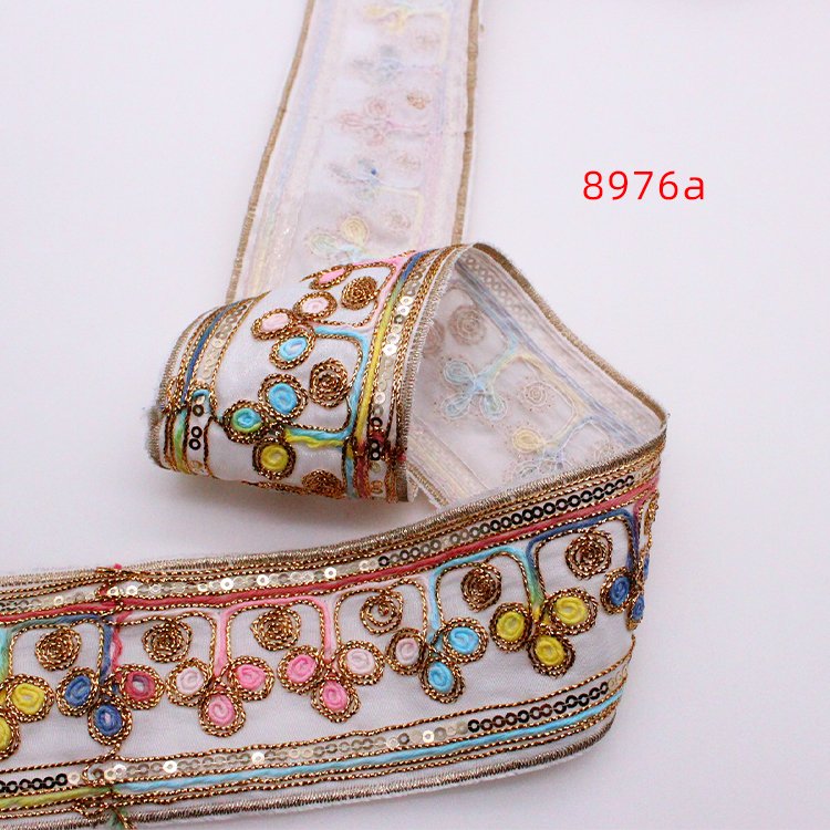 Customized mesh lace retro embroidery decoration lace polyester embroidery lace trim