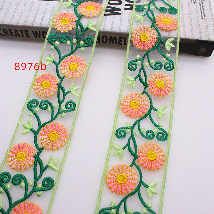 Customized mesh lace retro embroidery decoration lace polyester embroidery lace trim