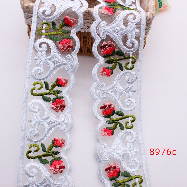 Customized mesh lace retro embroidery decoration lace polyester embroidery lace trim