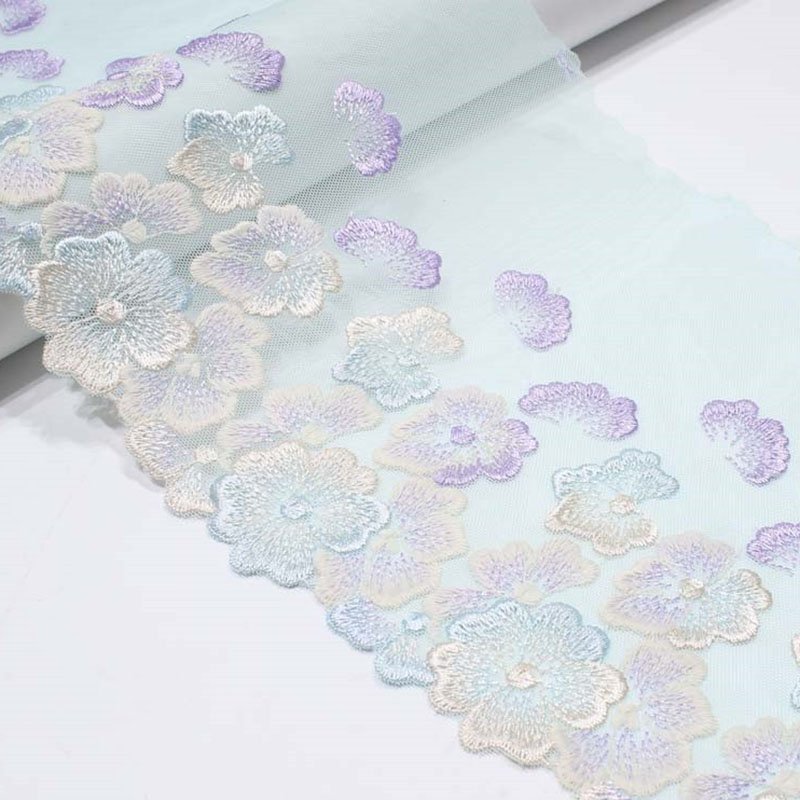 simple embroidery lace trim 3D flower clothing design curtain accessories 18.5cm mesh lace