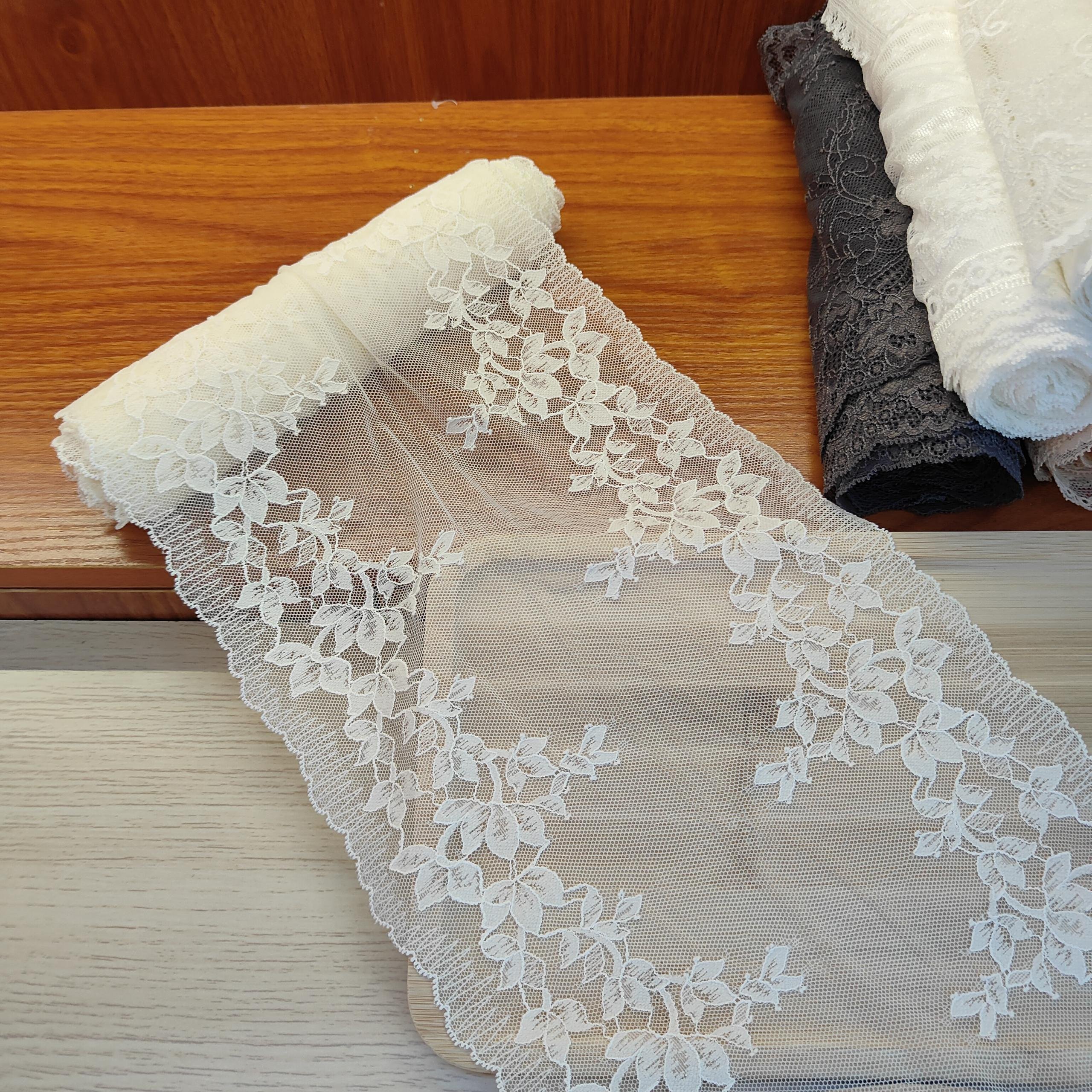 TIANA11 23cm Stretch Elastic Lace Trim,Floral Lace Fabric Elastic Lace Ribbons for Crafts and Gift Wrapping Decorating