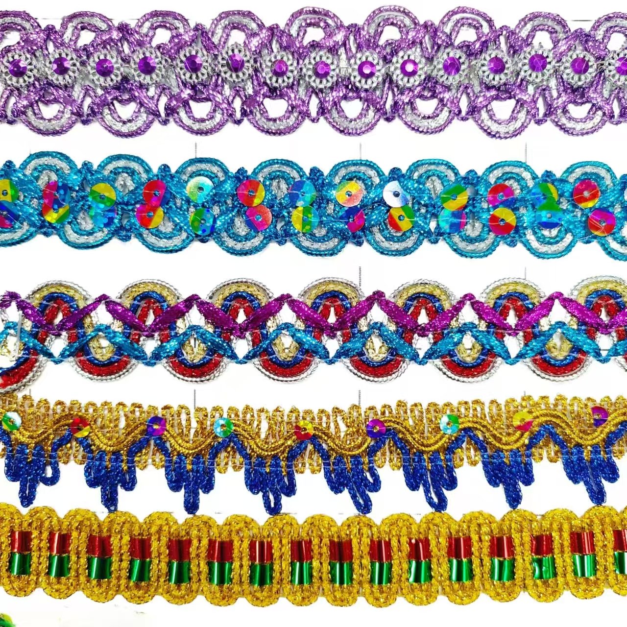 Clothing accessories Gold And Silver metallic border lace trim Gold sequins embroidery Tatting Lace Trim