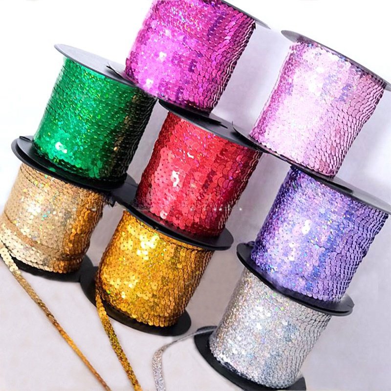 Chic Multi-color Sequin Lace Trim Manufacturers Wholesale 6mm Sequin Lace Trim Glitter Edging for Clothing Accessories