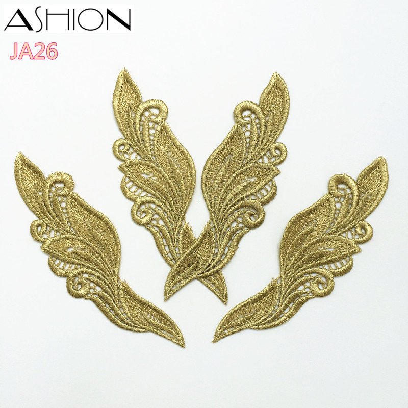 Customizable Golden Winged Women's Dress Lace Trim Applique Embroidery Lace Patch