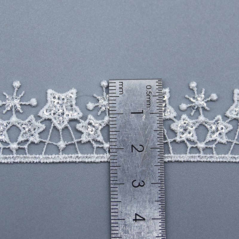 custom designer sequin star pattern water soluble lace trim 100% polyester white lace for garment