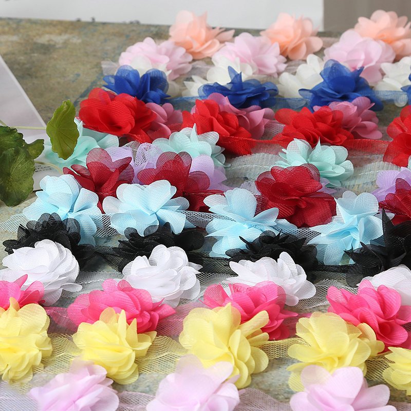Fashion Flower Lace trim Multicolor Flower 3D Chiffon Embroidered Lace Ribbon For Dresses