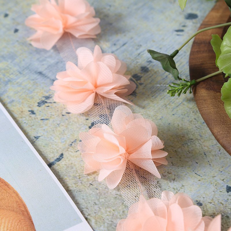 Fashion Flower Lace trim Multicolor Flower 3D Chiffon Embroidered Lace Ribbon For Dresses
