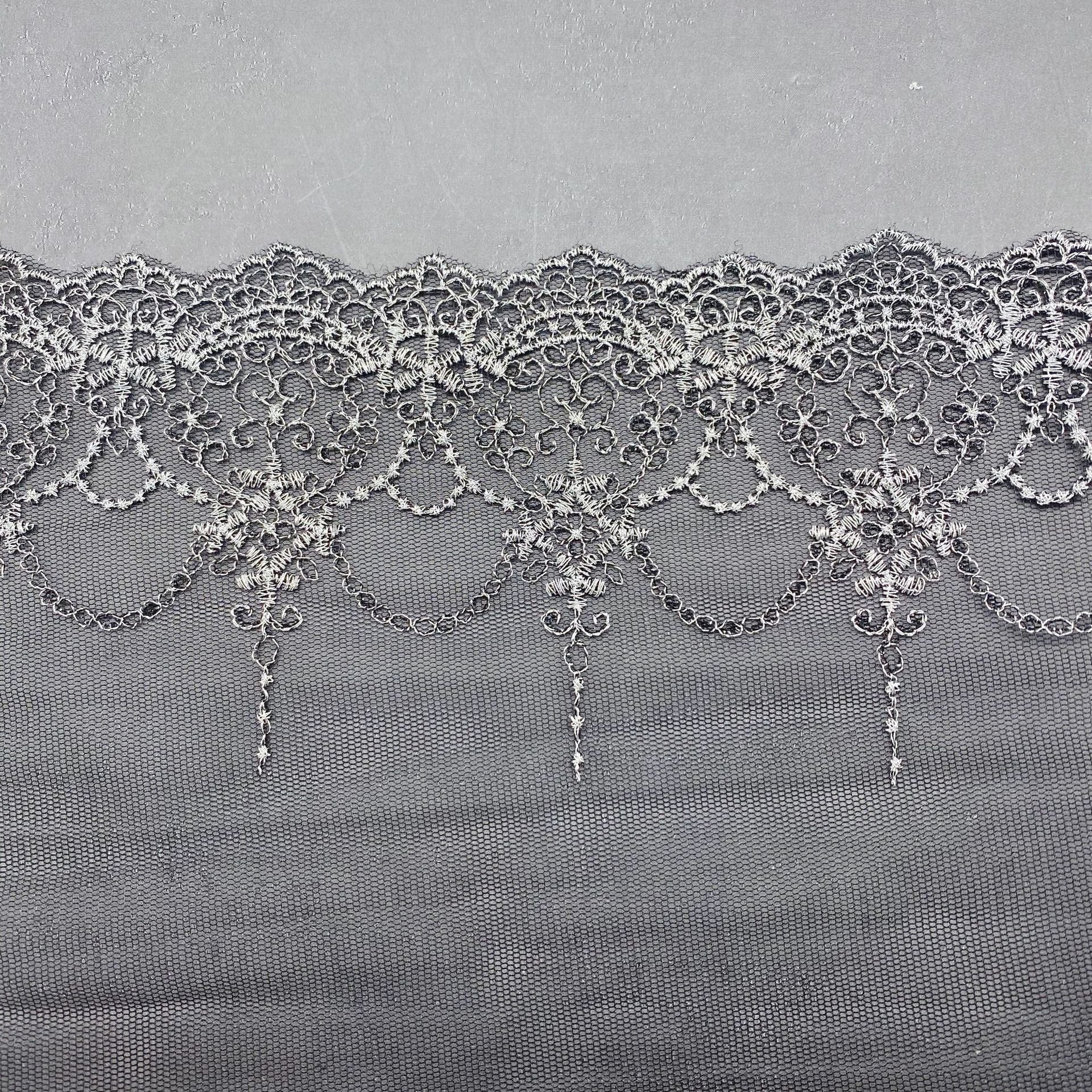 Width 15.3 cm Polyester gold silver Tulle Soft embroidery Lace trim Fabric 2 tones colors water soluble metallic lace For dress