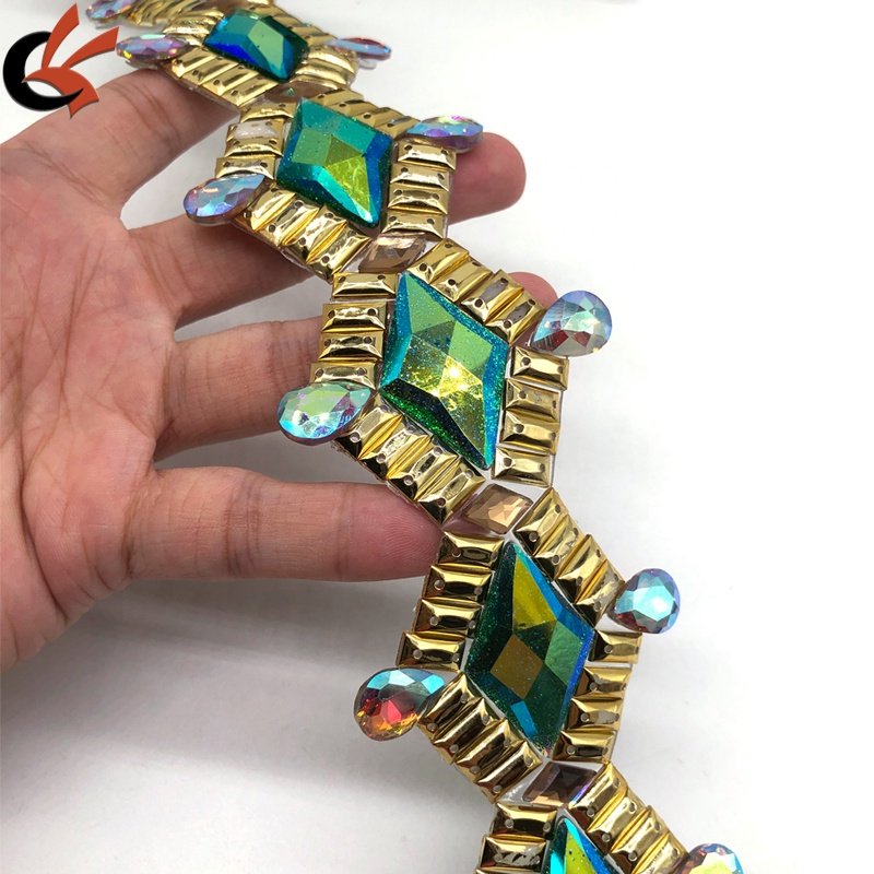 Green AB Diamond Gems Fashion Glitter Hot Fix Iron Rhinestone Trimming for Shoes Carnival Costume Bikini Dress Decoration