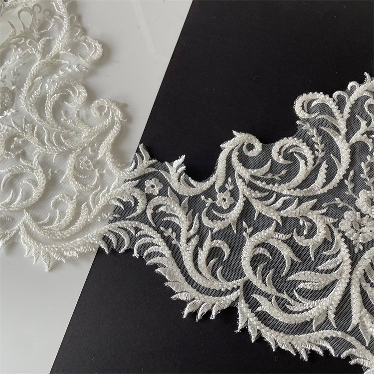 Customized 10 inches beaded embroidered bridal lace trim embroidered laces for sarees borders