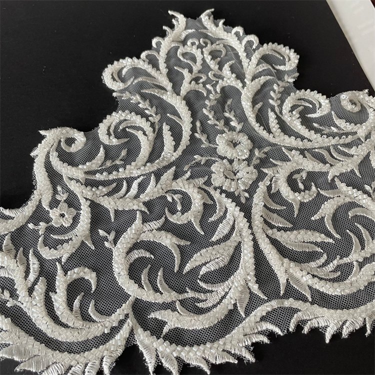 Customized 10 inches beaded embroidered bridal lace trim embroidered laces for sarees borders