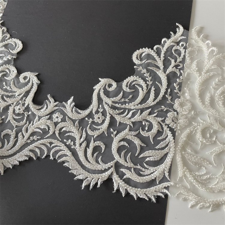 Customized 10 inches beaded embroidered bridal lace trim embroidered laces for sarees borders