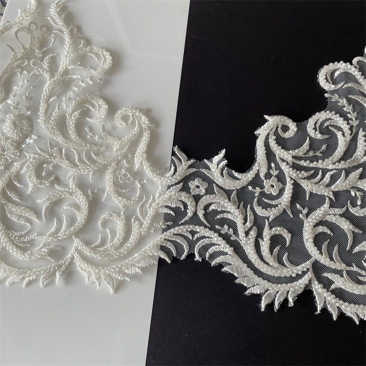 Customized 10 inches beaded embroidered bridal lace trim embroidered laces for sarees borders