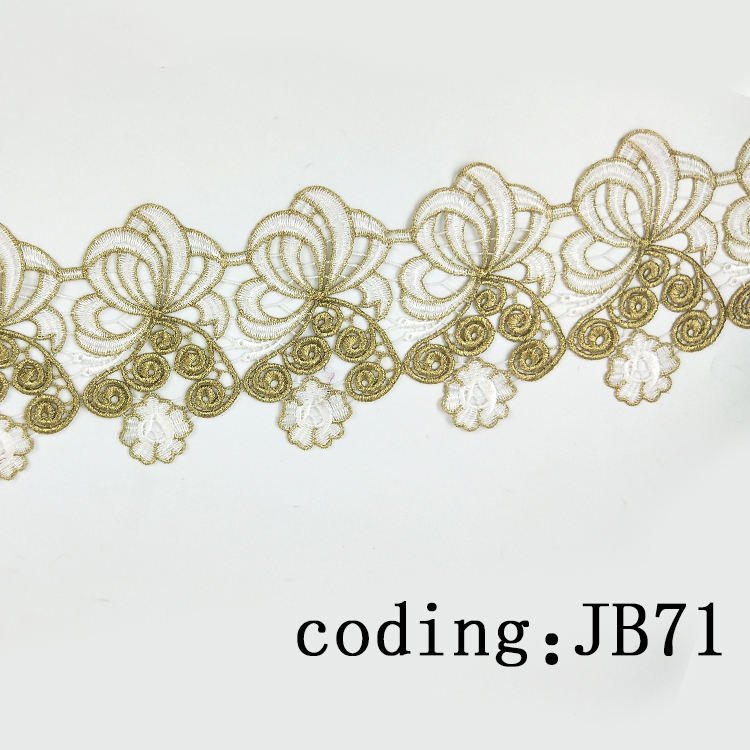 Wholesale fashionable and elegant sew embroidery hollow guipure lace trim for clothing dress Islamic veil decoration JB71