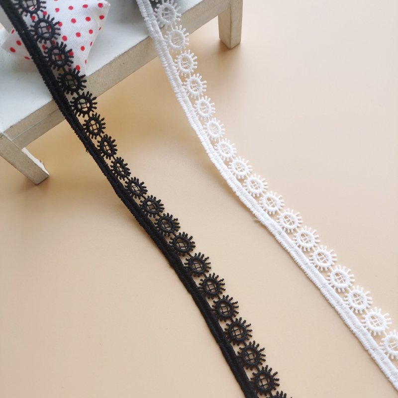 Manufacturer Custom White Lace Trimming Embroidery Polyester 1.6cm Width Black Embroidery Lace Trim For Children's Dress