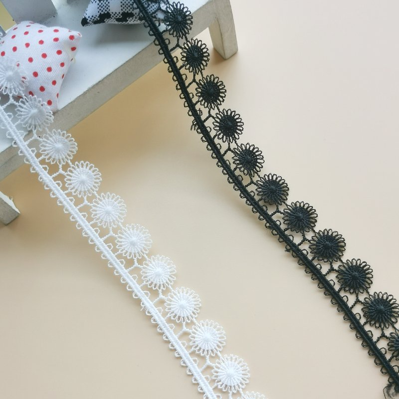 Manufacturer Custom White Lace Trimming Embroidery Polyester 1.6cm Width Black Embroidery Lace Trim For Children's Dress
