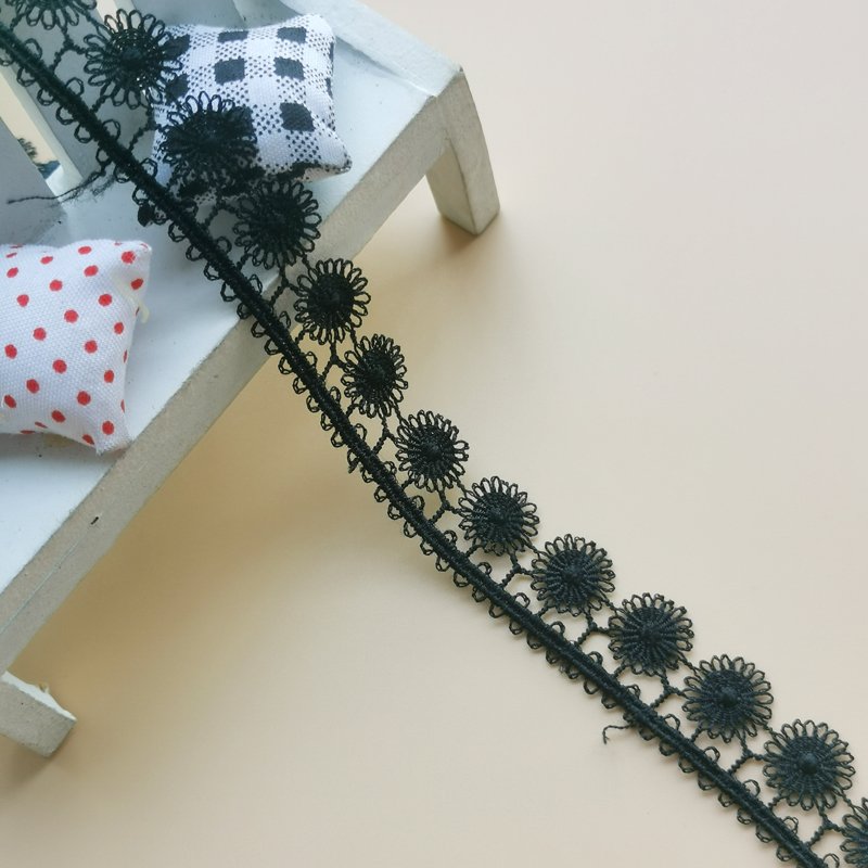 Manufacturer Custom White Lace Trimming Embroidery Polyester 1.6cm Width Black Embroidery Lace Trim For Children's Dress