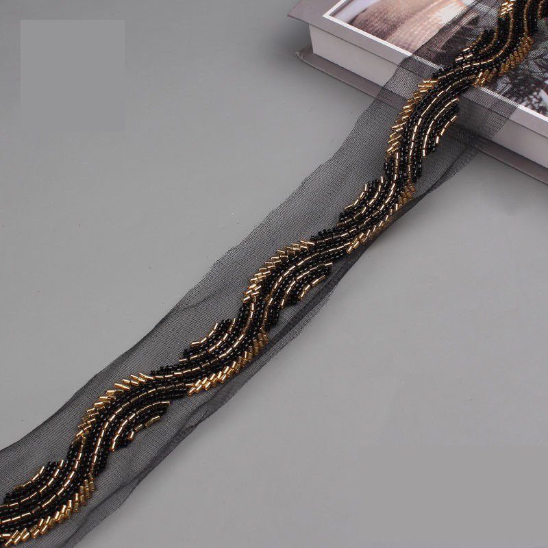 Hot Bead Embroidery Bar Code Mesh Machine Lace Wedding Dress Crystal Piece Clothing Accessories Lace Bead Edging