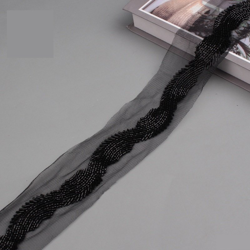 Hot Bead Embroidery Bar Code Mesh Machine Lace Wedding Dress Crystal Piece Clothing Accessories Lace Bead Edging
